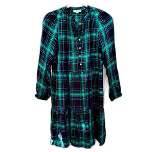 LOFT Tartan Plaid Puff Sleeve Dress Womens XS Green St Patricks Day Outlander